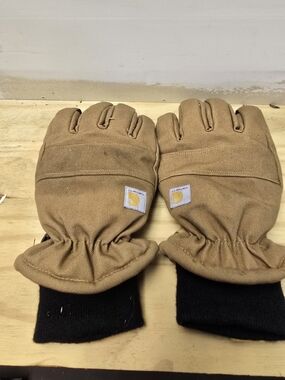 Carhartt Brown Work Gloves with Black Knit Cuffs